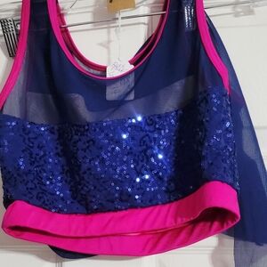 Navy Sequin Dance  Top with Pink Trim